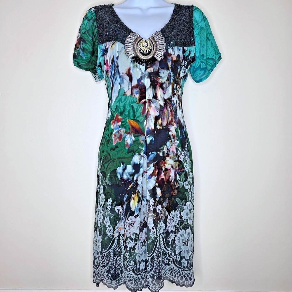Mini Singh Beaded Chiffon Dress Sz M Boho Colorful Embellished Art‎ To Wear